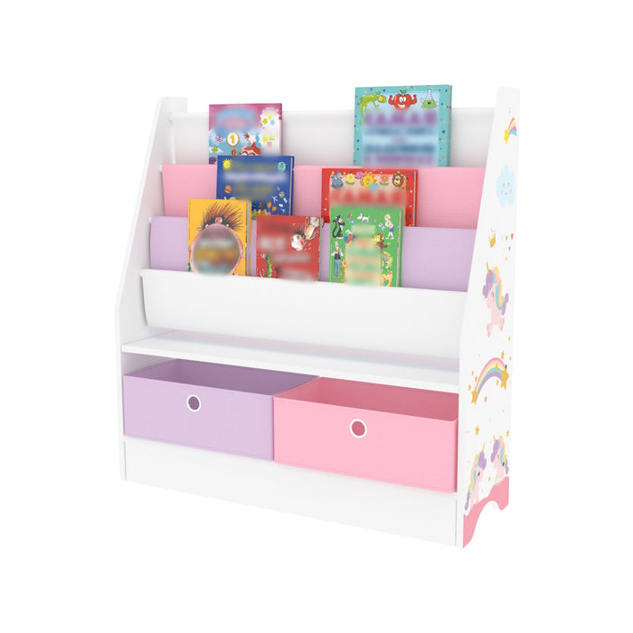Scaffale per bambini a 3 scomparti con 2 scatole 74 x 71 x 23 cm con motivo unicorno 03_0006963