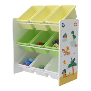 Scaffale portaoggetti per bambini con 9 contenitori a giorno bianco/verde/giallo 03_0006987