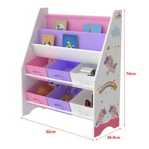 Scaffale portaoggetti per bambini con 6 contenitori aperti bianco/viola/rosa 03_0006992