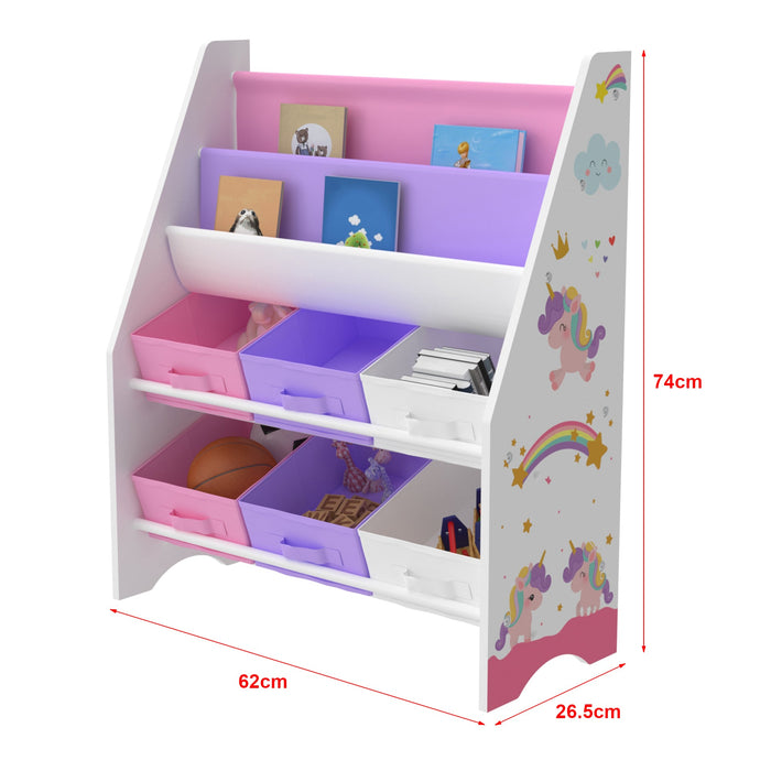 Scaffale portaoggetti per bambini con 6 contenitori aperti bianco/viola/rosa 03_0006992