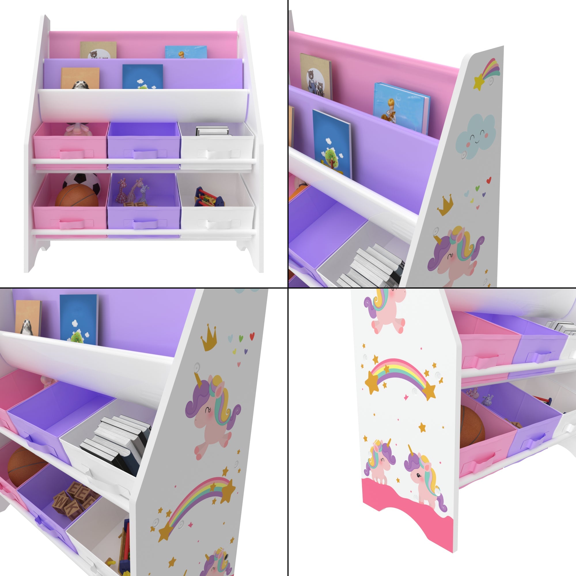 Scaffale portaoggetti per bambini con 6 contenitori aperti bianco/viola/rosa 03_0006992