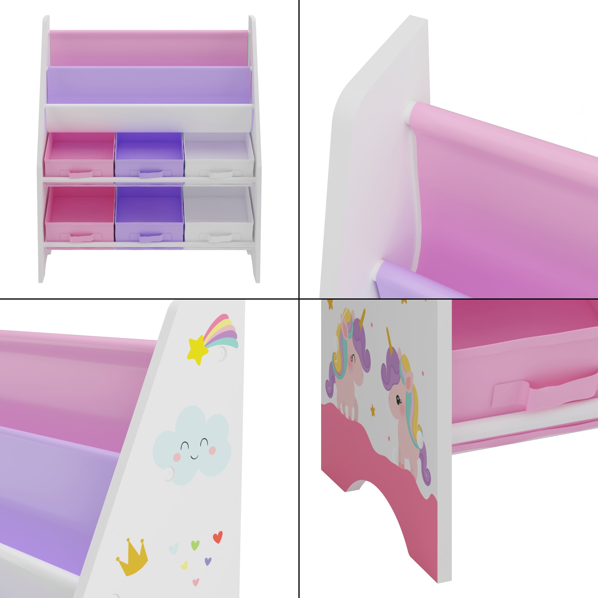 Scaffale 'Ponteceso' per Cameretta Cassetti Pieghevoli e Contenitori - Decorazione Unicorno [en.casa]