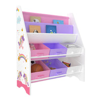 Scaffale portaoggetti per bambini con 6 contenitori aperti bianco/viola/rosa 03_0006992