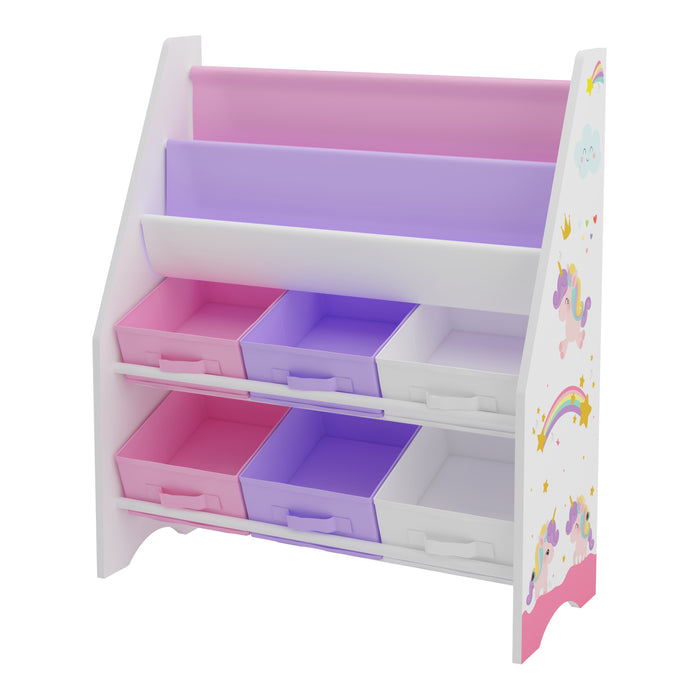 Scaffale 'Ponteceso' per Cameretta Cassetti Pieghevoli e Contenitori - Decorazione Unicorno [en.casa]