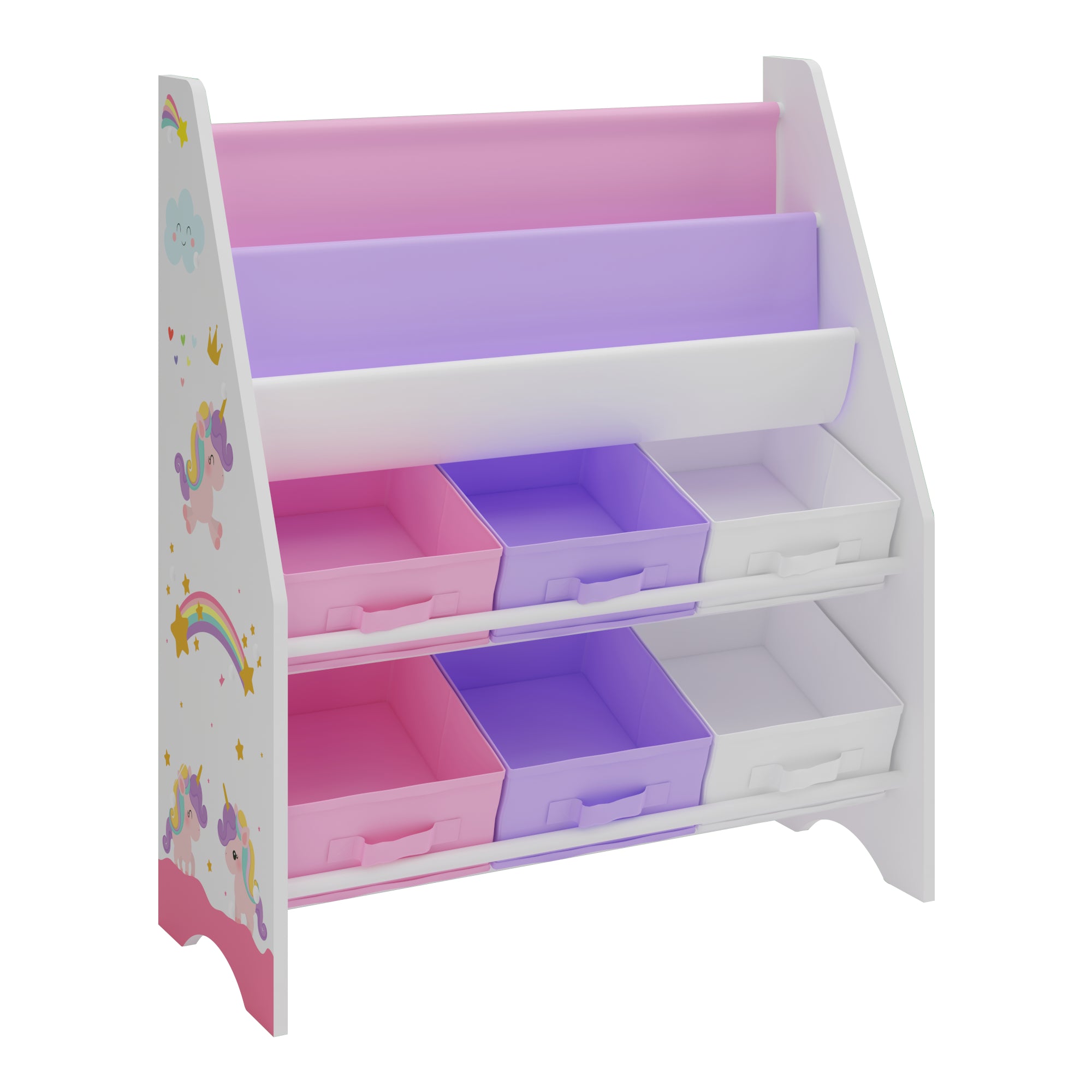 Scaffale 'Ponteceso' per Cameretta Cassetti Pieghevoli e Contenitori - Decorazione Unicorno [en.casa]