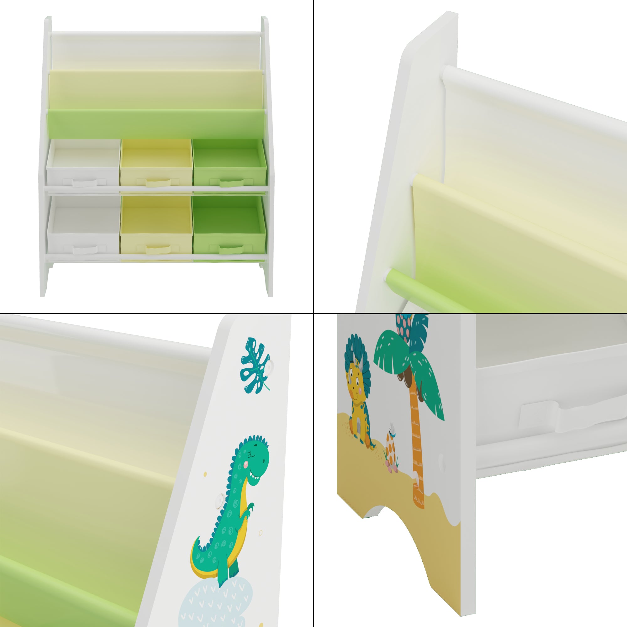 Scaffale 'Ponteceso' per Cameretta Cassetti Pieghevoli e Contenitori - Decorazione Dinosauro [en.casa]