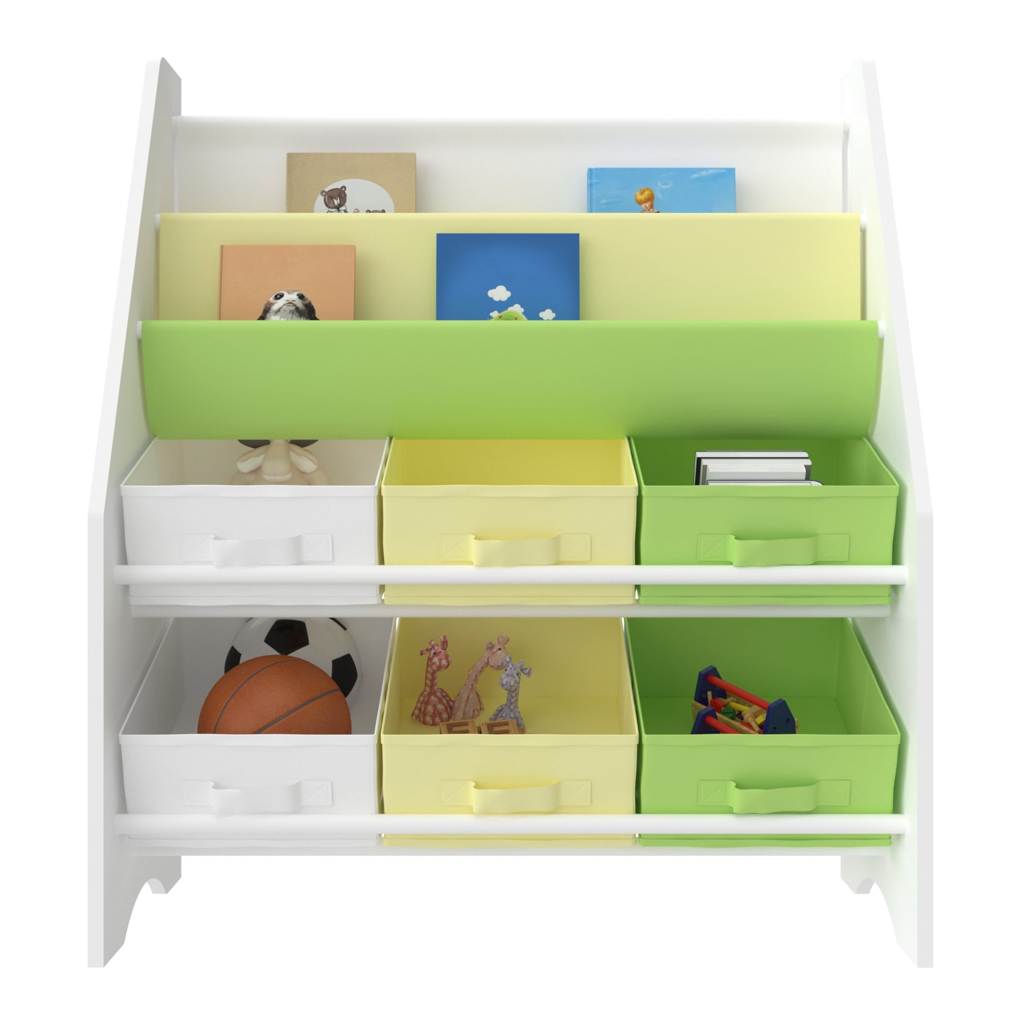Scaffale portaoggetti per bambini con 6 contenitori aperti bianco/verde/giallo 03_0006991