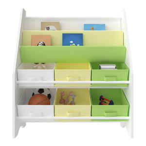 Scaffale portaoggetti per bambini con 6 contenitori aperti bianco/verde/giallo 03_0006991