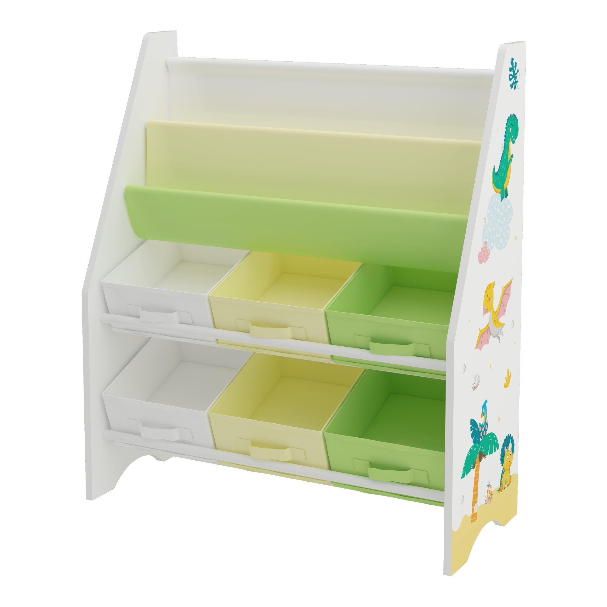 Scaffale 'Ponteceso' per Cameretta Cassetti Pieghevoli e Contenitori - Decorazione Dinosauro [en.casa]