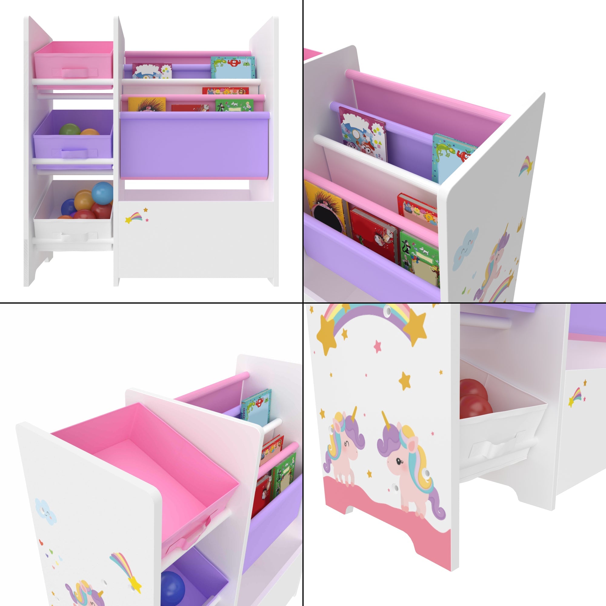 Scaffale portaoggetti per bambini con 3 contenitori aperti bianco/viola/rosa 03_0006997