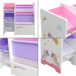 Scaffale 'Vimianzo' per Cameretta con Cassetti Pieghevoli e Contenitori Libri - Decorazione Unicorno [en.casa]
