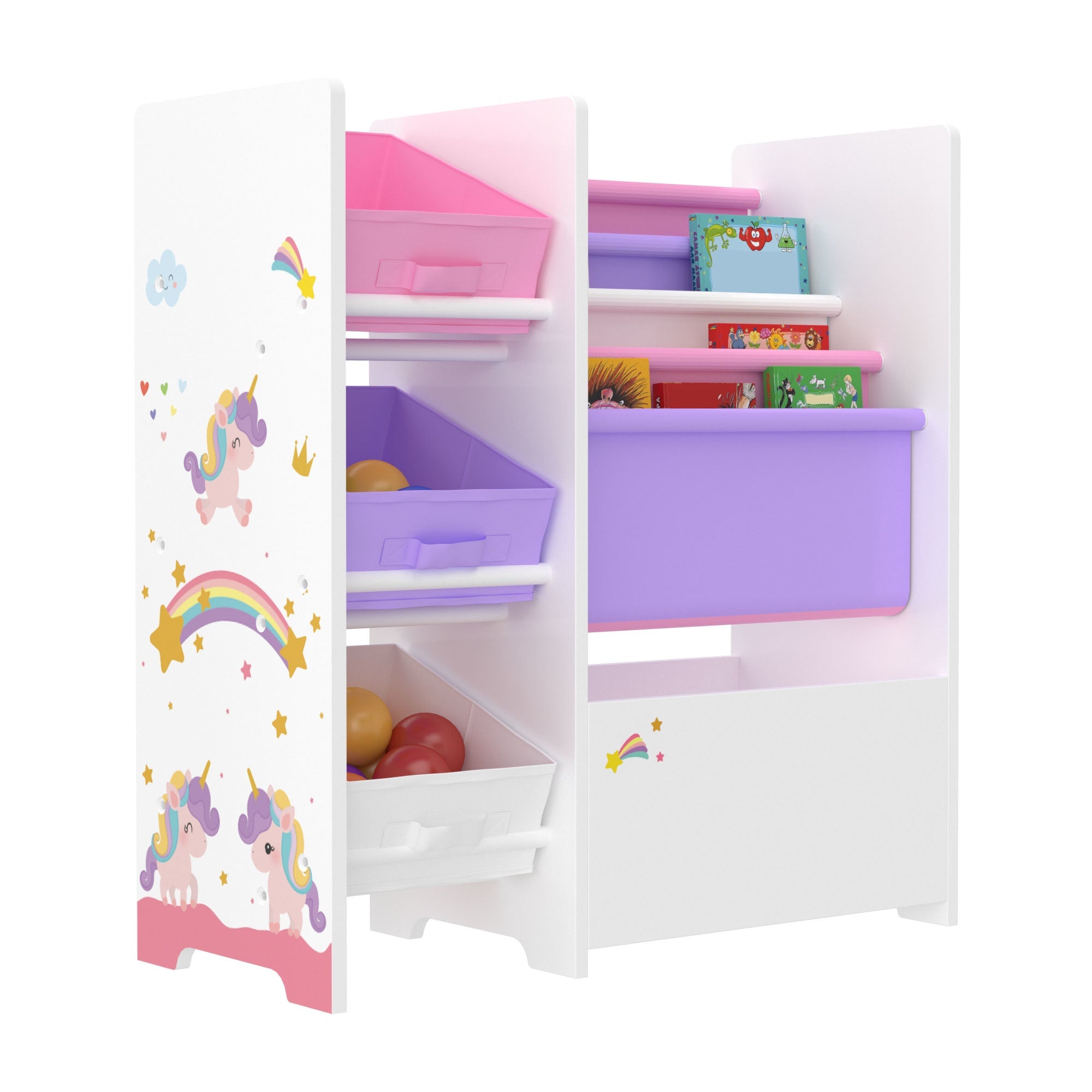 Scaffale portaoggetti per bambini con 3 contenitori aperti bianco/viola/rosa 03_0006997