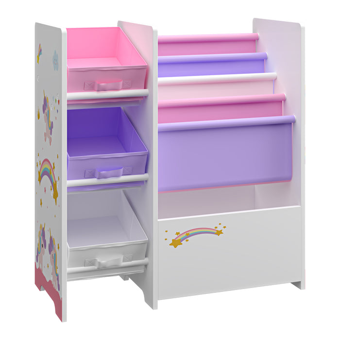 Scaffale 'Vimianzo' per Cameretta con Cassetti Pieghevoli e Contenitori Libri - Decorazione Unicorno [en.casa]