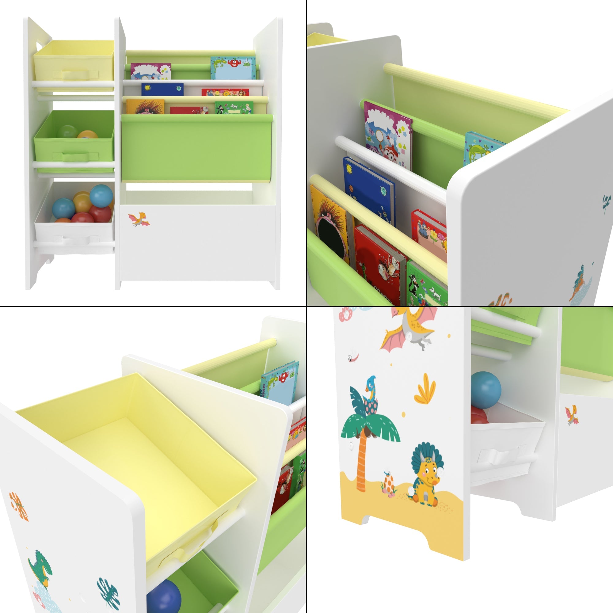 Scaffale portaoggetti per bambini con 3 contenitori aperti bianco/verde/giallo 03_0006996