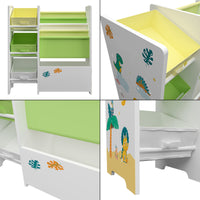 Scaffale 'Vimianzo' per Cameretta con Cassetti Pieghevoli e Contenitori Libri - Decorazione Dinosauro [en.casa]