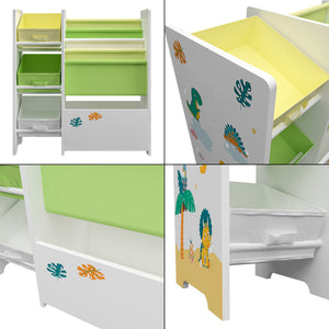 Scaffale 'Vimianzo' per Cameretta con Cassetti Pieghevoli e Contenitori Libri - Decorazione Dinosauro [en.casa]
