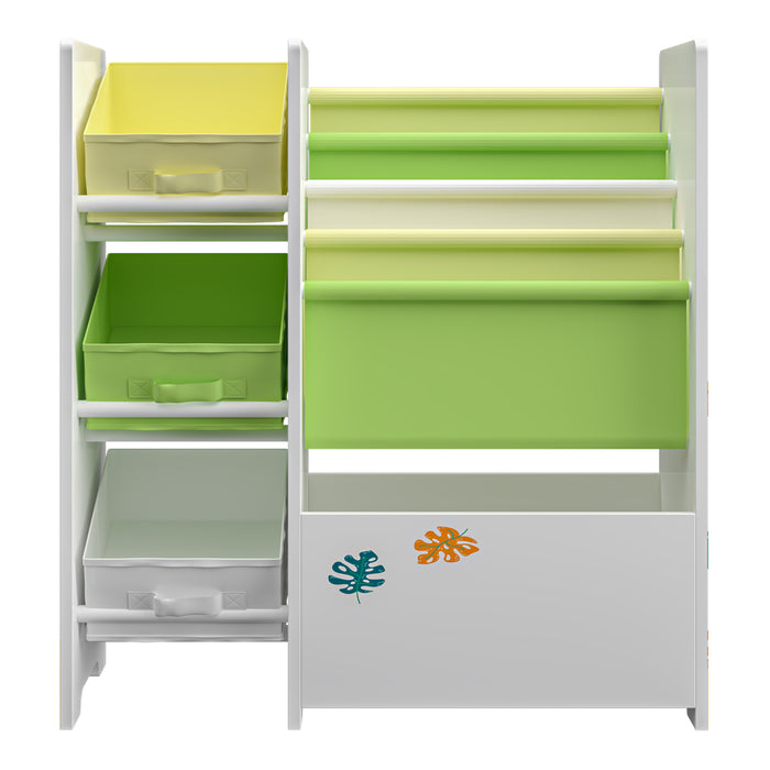 Scaffale 'Vimianzo' per Cameretta con Cassetti Pieghevoli e Contenitori Libri - Decorazione Dinosauro [en.casa]