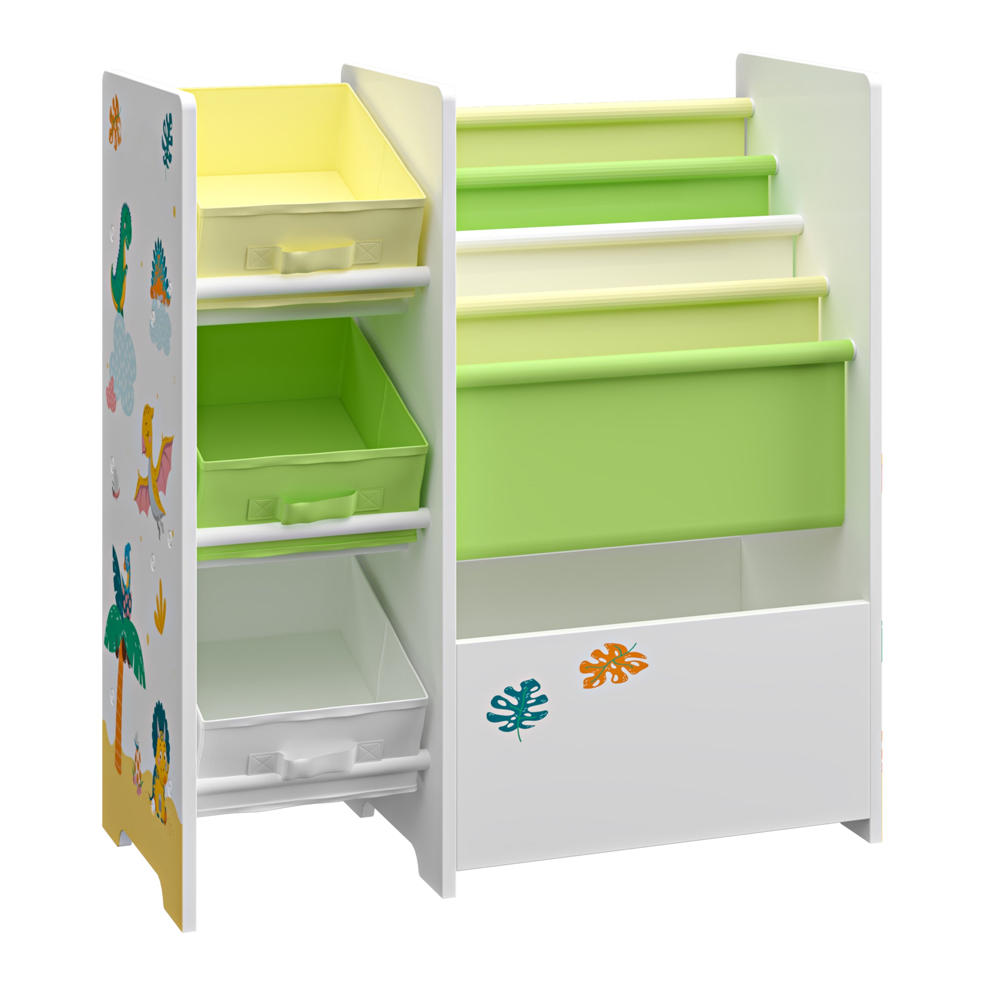 Scaffale 'Vimianzo' per Cameretta con Cassetti Pieghevoli e Contenitori Libri - Decorazione Dinosauro [en.casa]