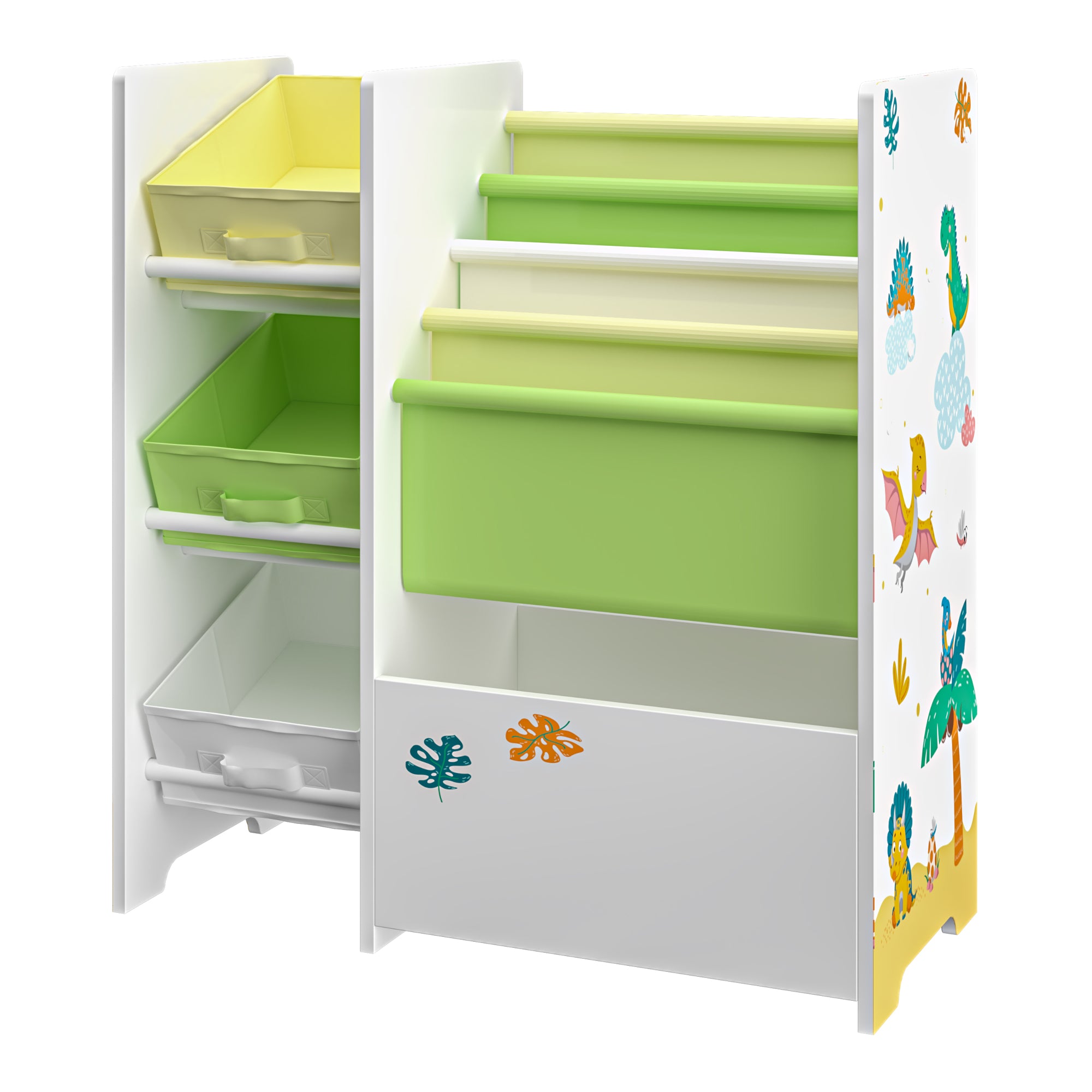 Scaffale 'Vimianzo' per Cameretta con Cassetti Pieghevoli e Contenitori Libri - Decorazione Dinosauro [en.casa]