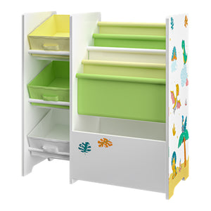 Scaffale 'Vimianzo' per Cameretta con Cassetti Pieghevoli e Contenitori Libri - Decorazione Dinosauro [en.casa]