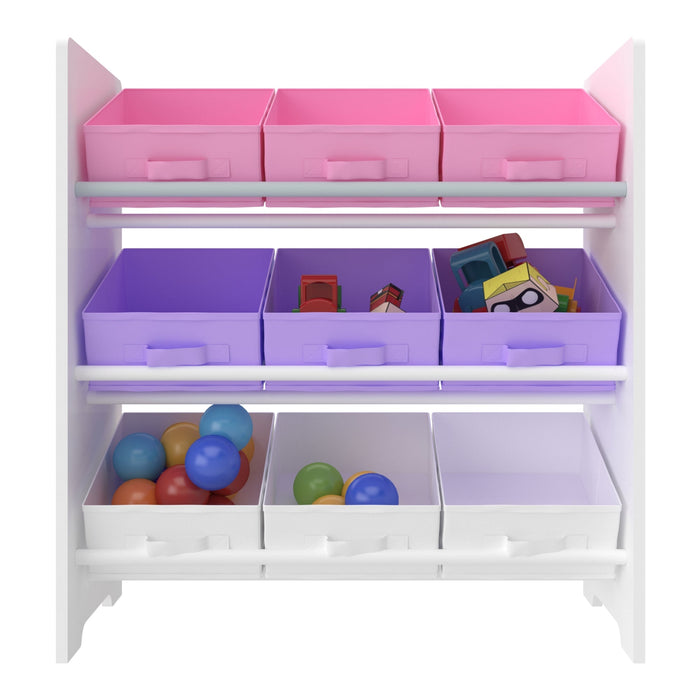 Scaffale portaoggetti Boiro per bambini con 9 contenitori pieghevoli bianco/viola/rosa 03_0006981