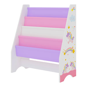 Scaffale 'Fisterra' per Cameretta con 4 Contenitori a Scaletta - Decorazione Unicorno [en.casa]