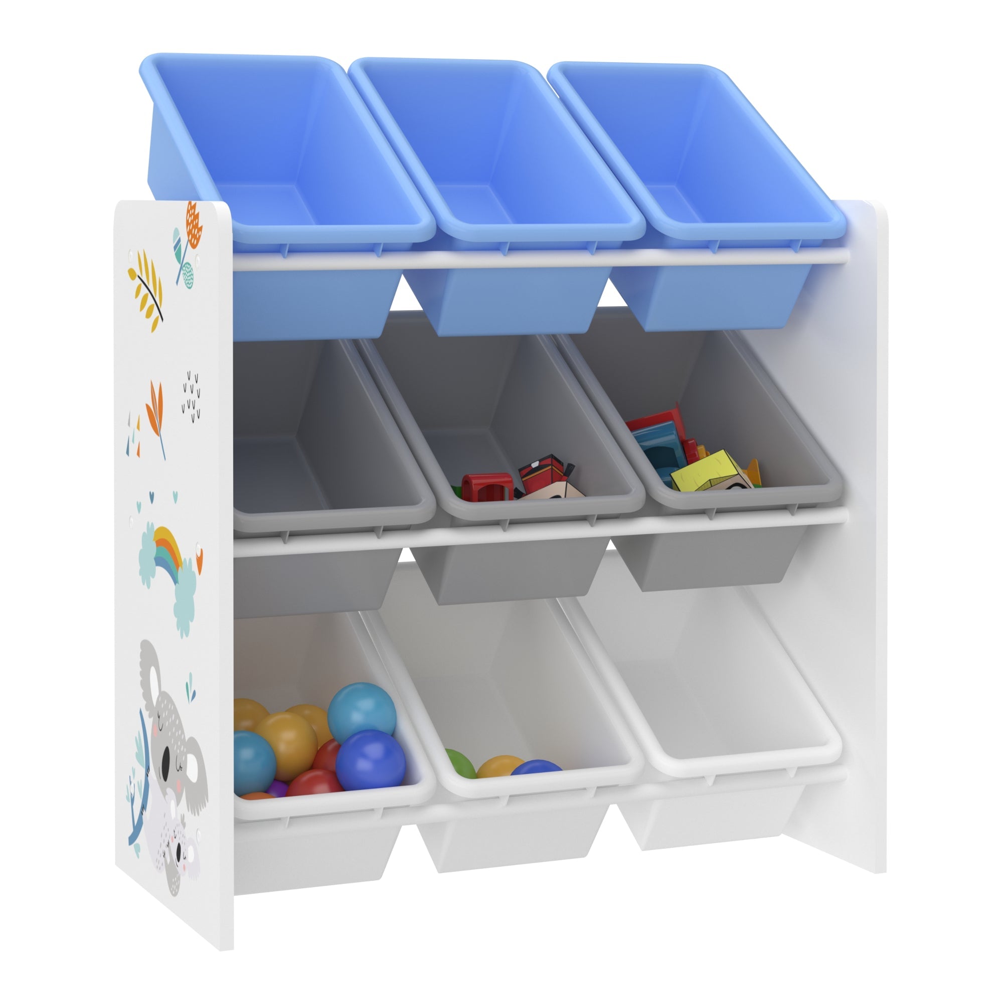 Scaffale portaoggetti per bambini con 9 contenitori a giorno bianco / grigio / blu 03_0006986