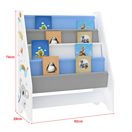 Libreria di design per soggiorno mensola per bambini stile originale con 4 vani a giorno bianco/grigio/blu 03_0006478