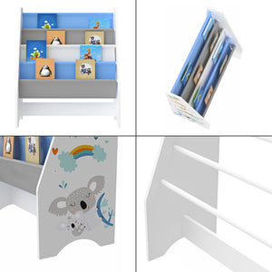 Libreria di design per soggiorno mensola per bambini stile originale con 4 vani a giorno bianco/grigio/blu 03_0006478