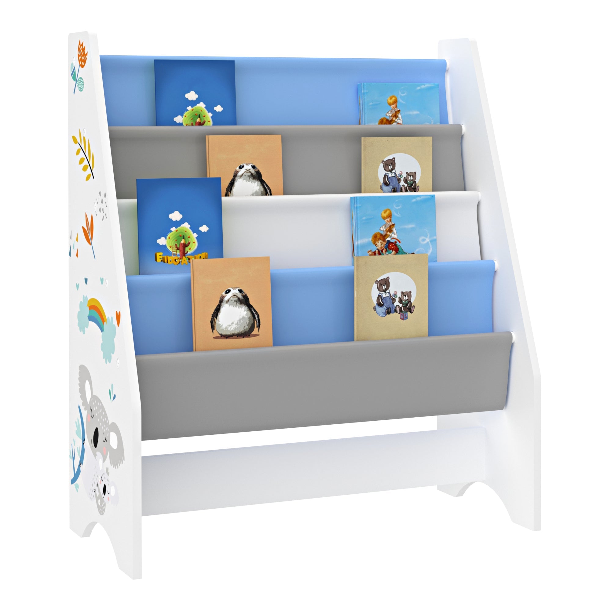 Libreria di design per soggiorno mensola per bambini stile originale con 4 vani a giorno bianco/grigio/blu 03_0006478