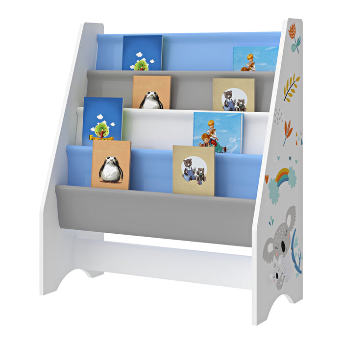 Libreria di design per soggiorno mensola per bambini stile originale con 4 vani a giorno bianco/grigio/blu 03_0006478