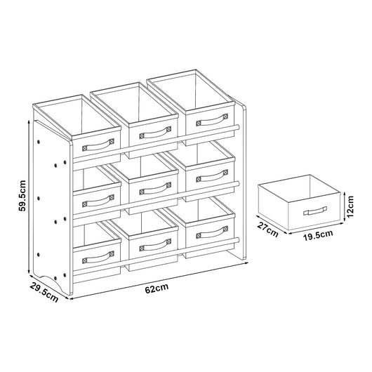 Scaffale dal design senza tempo per soggiorno/camera da letto mobiletto portaoggetti per bambini con 9 contenitori pieghevoli bianco/rosa/viola 03_0011177