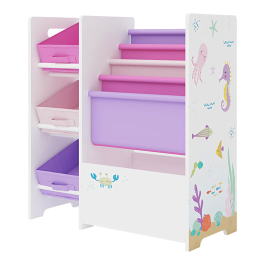 Scaffale 'Vimianzo' per Cameretta con Cassetti Pieghevoli e Contenitori Libri - Decorazione Oceano [en.casa]