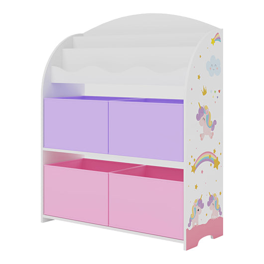 Scaffale dal design senza tempo per soggiorno/camera da letto mobiletto portaoggetti per bambini con motivo unicorno 98 x 83 x 30 cm bianco viola rosa 03_0011314