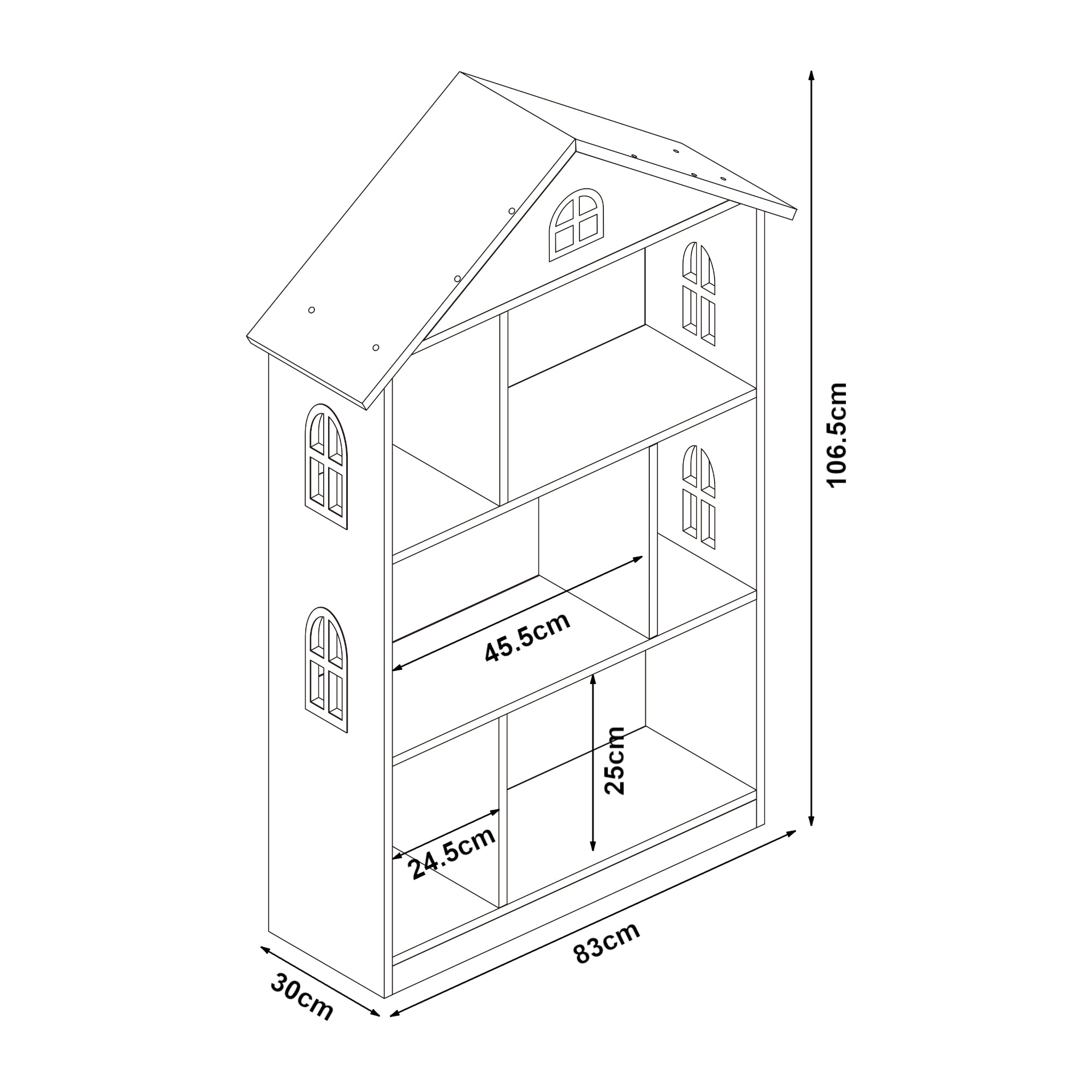 Libreria Vipsali per Cameretta a Forma di Casa 107 x 83 x 30 cm - Bianco / Rosa [en.casa]