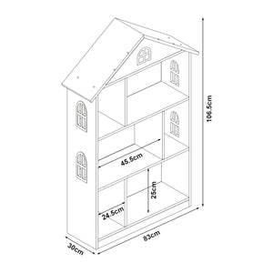 Libreria Vipsali per Cameretta a Forma di Casa 107 x 83 x 30 cm - Bianco / Rosa [en.casa]