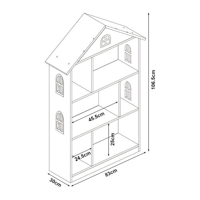 Libreria Vipsali per Cameretta a Forma di Casa 107 x 83 x 30 cm - Bianco / Rosa [en.casa]