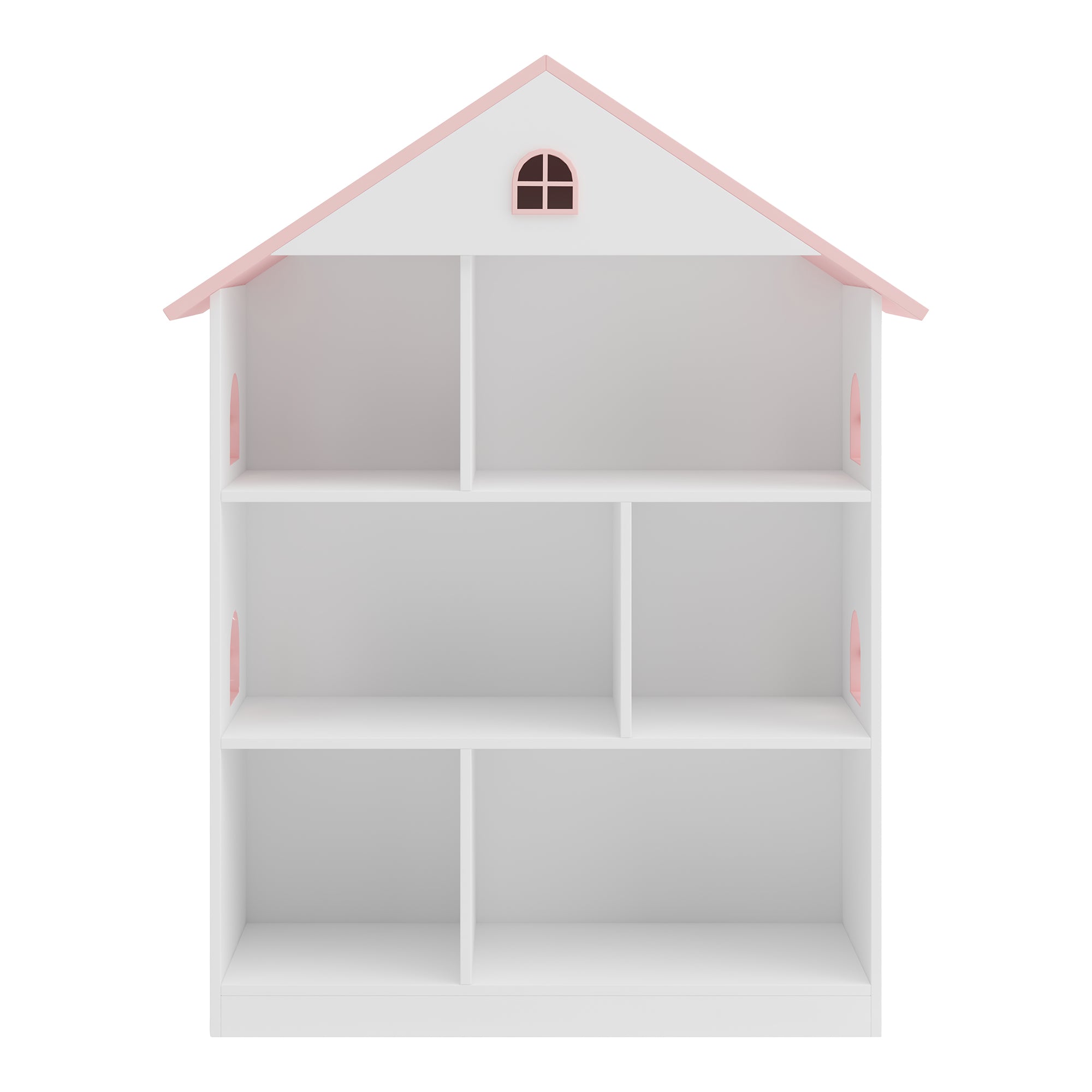 Libreria Vipsali per Cameretta a Forma di Casa 107 x 83 x 30 cm - Bianco / Rosa [en.casa]
