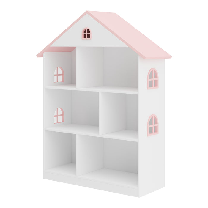 Libreria Vipsali per Cameretta a Forma di Casa 107 x 83 x 30 cm - Bianco / Rosa [en.casa]