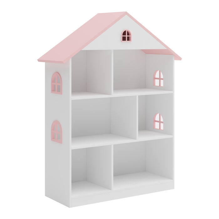 Libreria Vipsali per Cameretta a Forma di Casa 107 x 83 x 30 cm - Bianco / Rosa [en.casa]