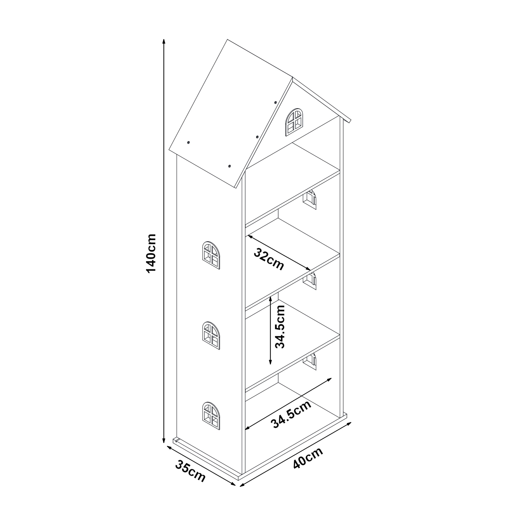 Libreria Vipsali a Forma di Casa per Cameretta 140 x 40 x 35 cm - Bianco / Rosa [en.casa]