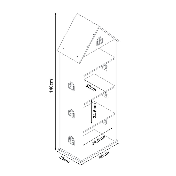 Libreria Vipsali a Forma di Casa per Cameretta 140 x 40 x 35 cm - Bianco / Rosa [en.casa]