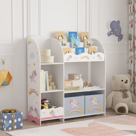 Scaffale per Cameretta Lysekil con Portalibri e Scatole 100x93x30 cm Design Unicorno [en.casa]