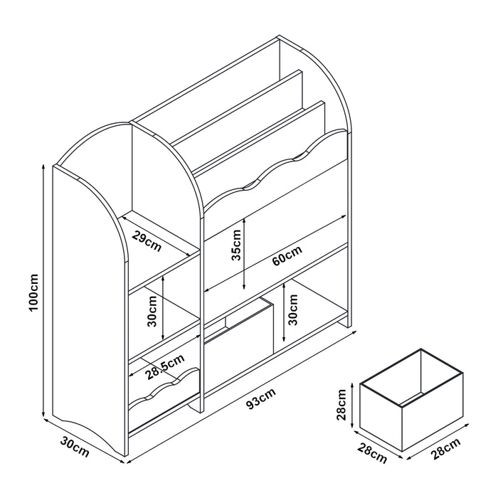 Scaffale per Cameretta Lysekil con Portalibri e Scatole 100x93x30 cm Design Oceano [en.casa]