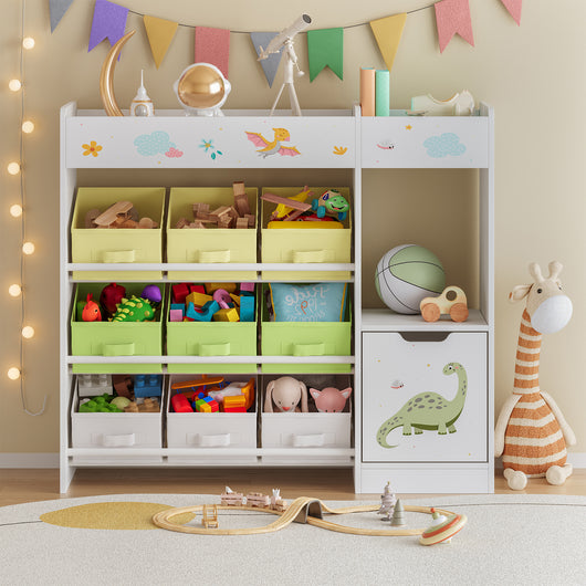 Scaffale per Cameretta Søndreland con 9 Scatole Pieghevoli 80x90x30 cm Design Dinosauro [en.casa]