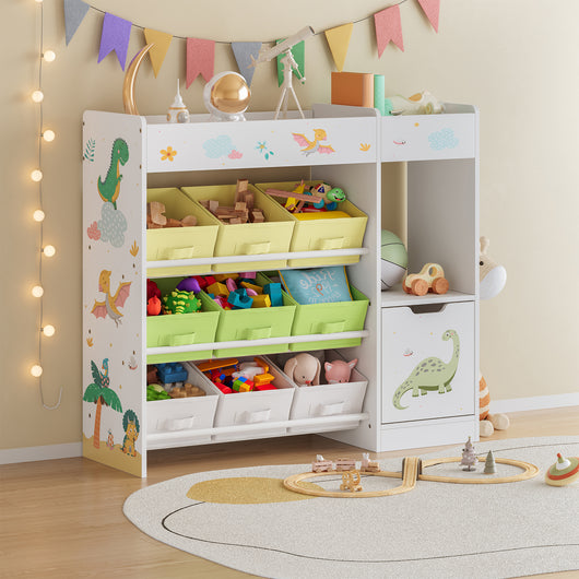 Scaffale per Cameretta Søndreland con 9 Scatole Pieghevoli 80x90x30 cm Design Dinosauro [en.casa]