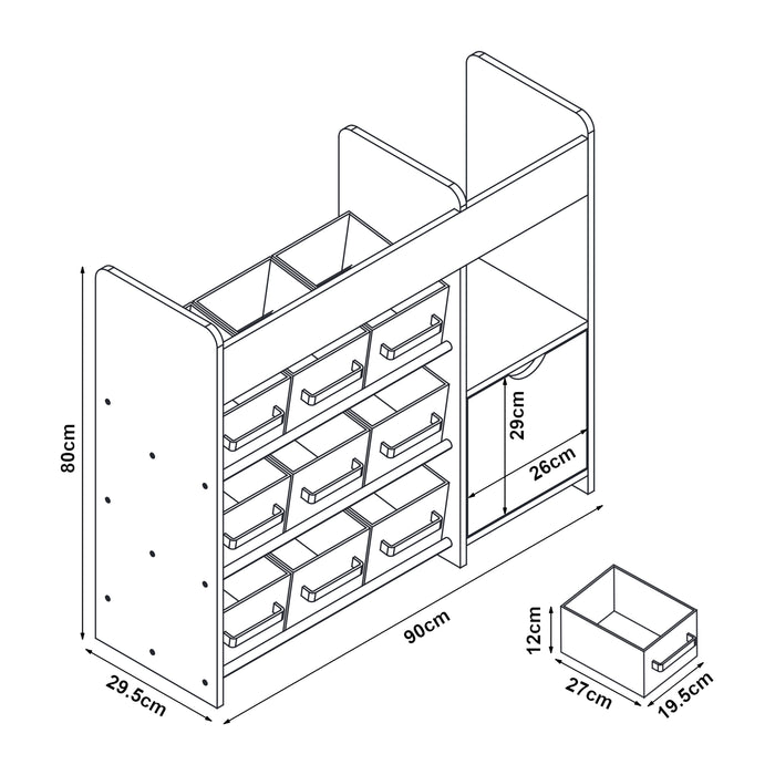 Scaffale per Cameretta Søndreland con 9 Scatole Pieghevoli 80x90x30 cm Design Oceano [en.casa]