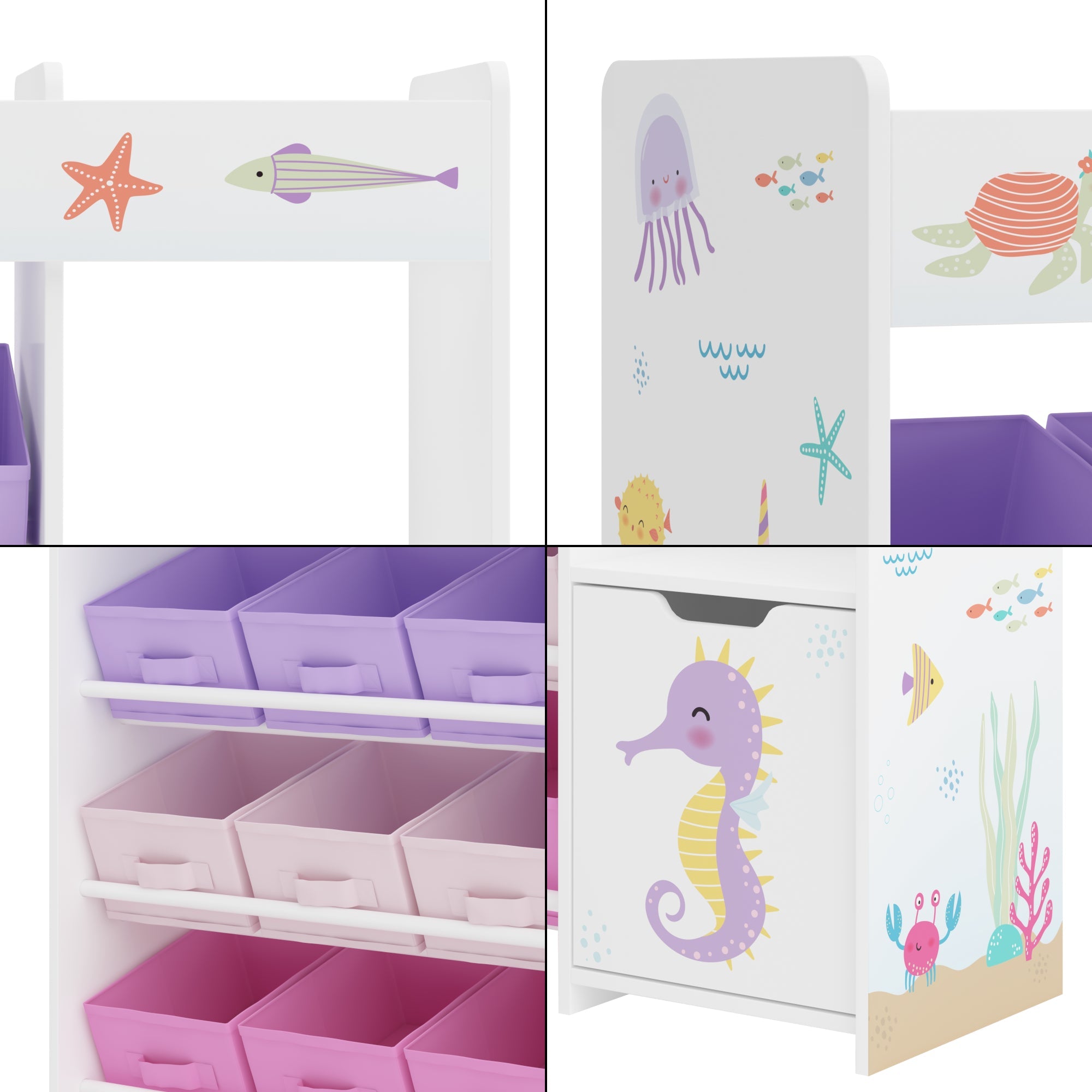 Scaffale dal design senza tempo per soggiorno camera da letto mobiletto per bambini con motivo oceano 80 x 90 x 30 cm fucsia viola rosa 03_0011223