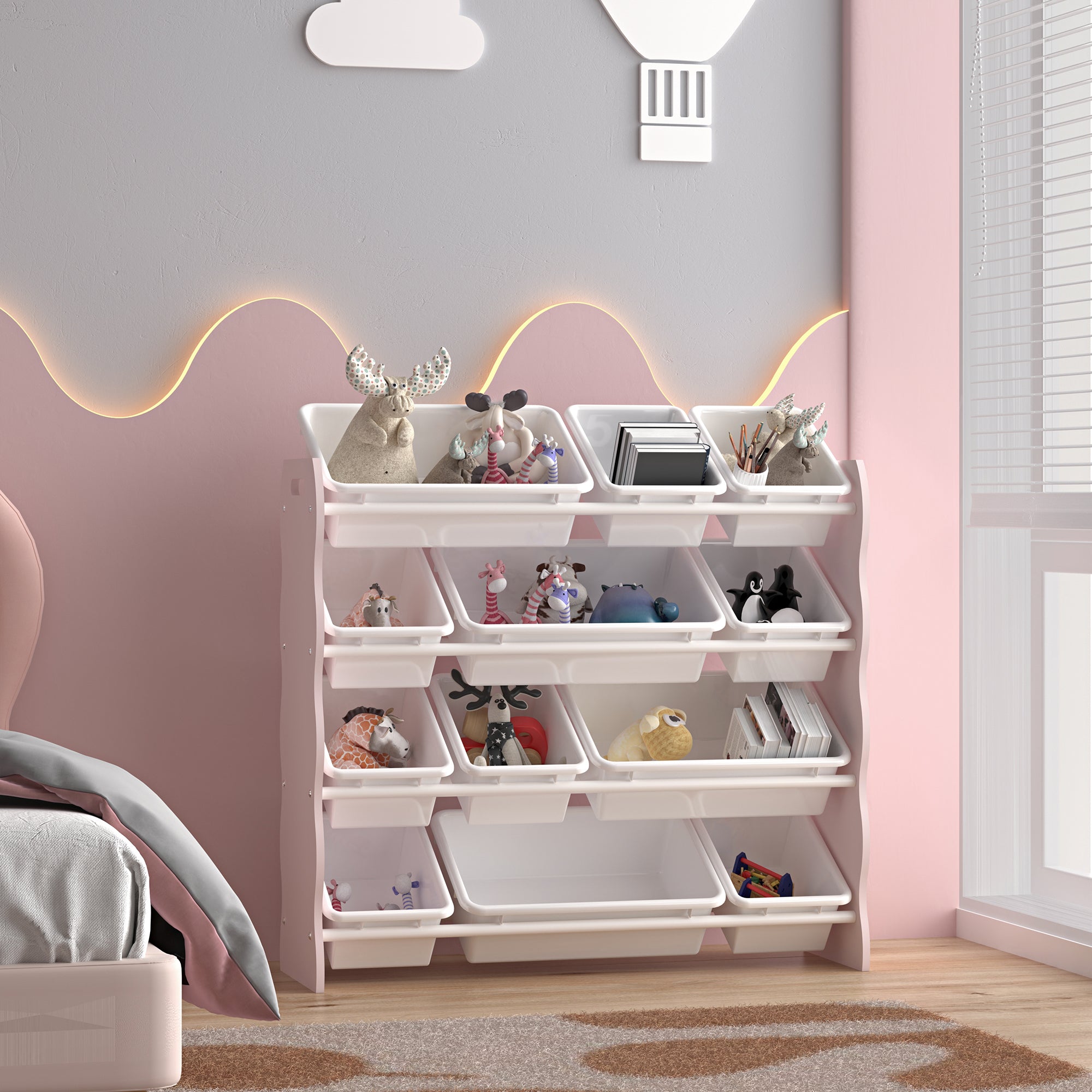 Scaffale Vestnes per Cameretta Mobile Contenitore a Scaletta - Rosa/Bianco [en.casa]