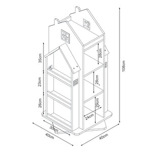 Scaffale Girevole Vipsali per Cameretta Design Casetta 108x40x40 cm Menta Verde / Bianco [en.casa]
